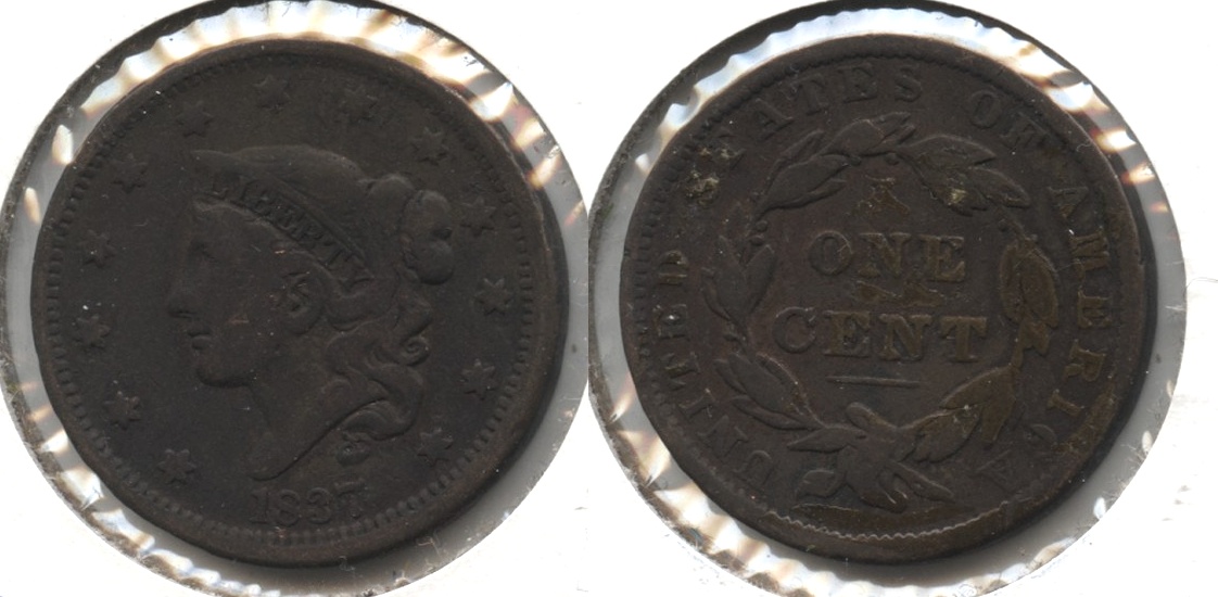 1837 Coronet Large Cent Fine-12 #a Obverse Marks