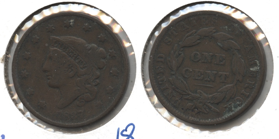 1837 Coronet Large Cent Fine-12 #g Reverse Matter