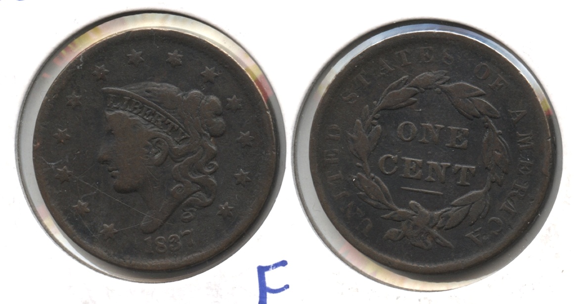 1837 Coronet Large Cent Fine-12 #h Light Porous