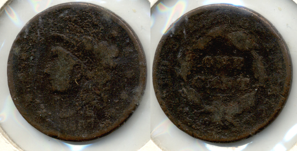 1837 Coronet Large Cent Good-4 Porous