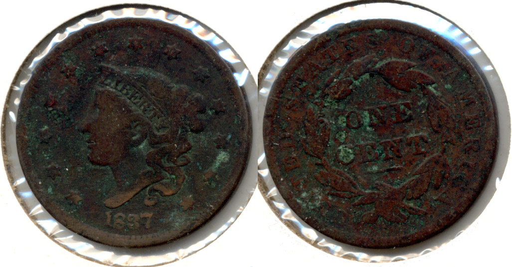 1837 Coronet Large Cent VG-8 c Dark