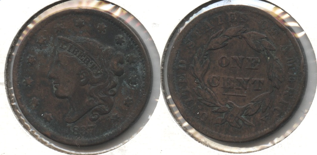 1837 Coronet Large Cent VG-8 #e Cleaned Retoned