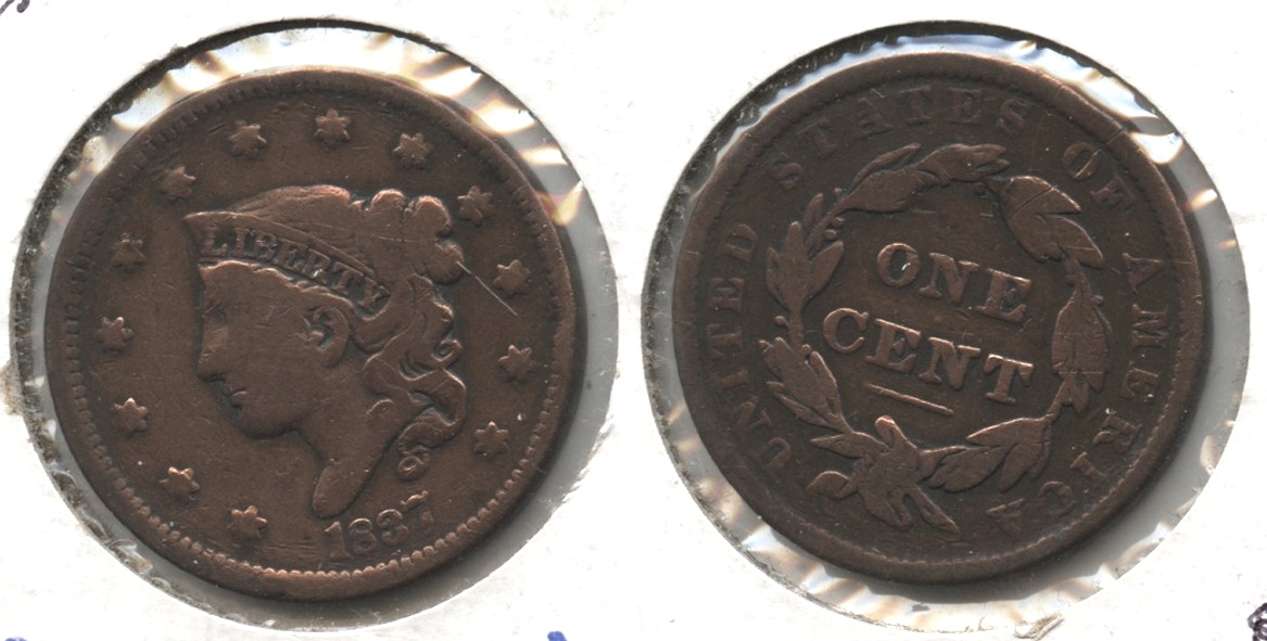 1837 Coronet Large Cent VG-8 #h Cleaned