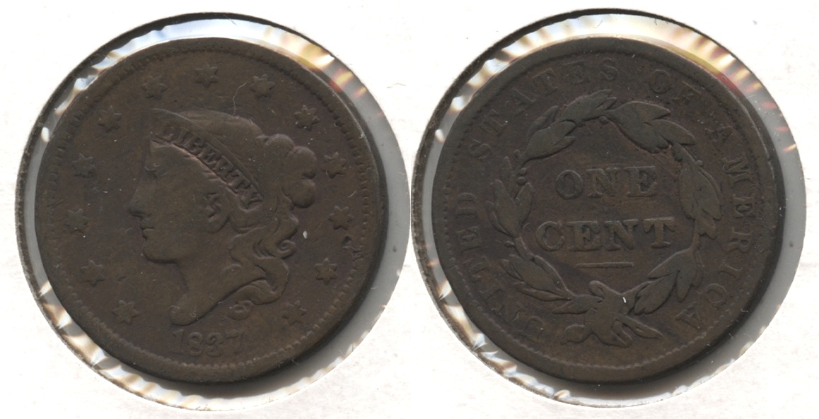 1837 Coronet Large Cent VG-8 #o Cleaned Retoned