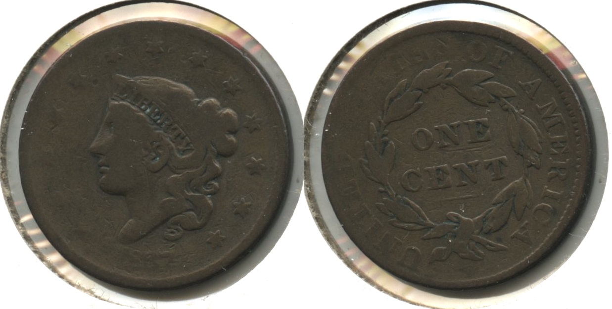 1837 Coronet Large Cent VG-8 #s Cleaned Retoned