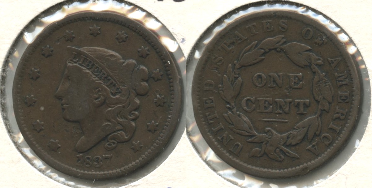 1837 Coronet Large Cent VG-8 #t Reverse Pit