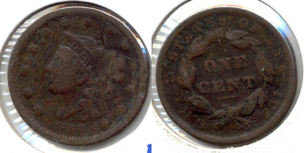 1838 Coronet Large Cent F-12 Obverse Bump