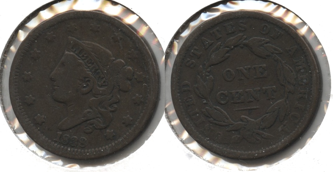 1838 Coronet Large Cent F-12 #e