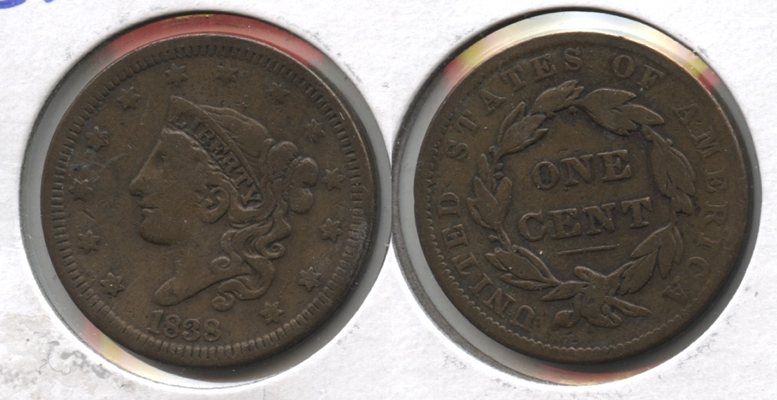 1838 Coronet Large Cent F-12 #o