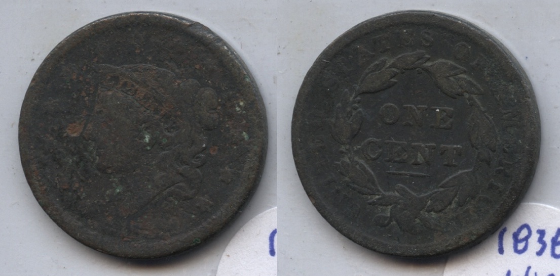 1838 Coronet Large Cent F-12 #s Dark