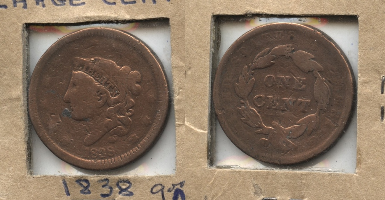 1838 Coronet Large Cent Good-4 #i Cleaned