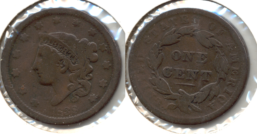 1838 Coronet Large Cent VG-8