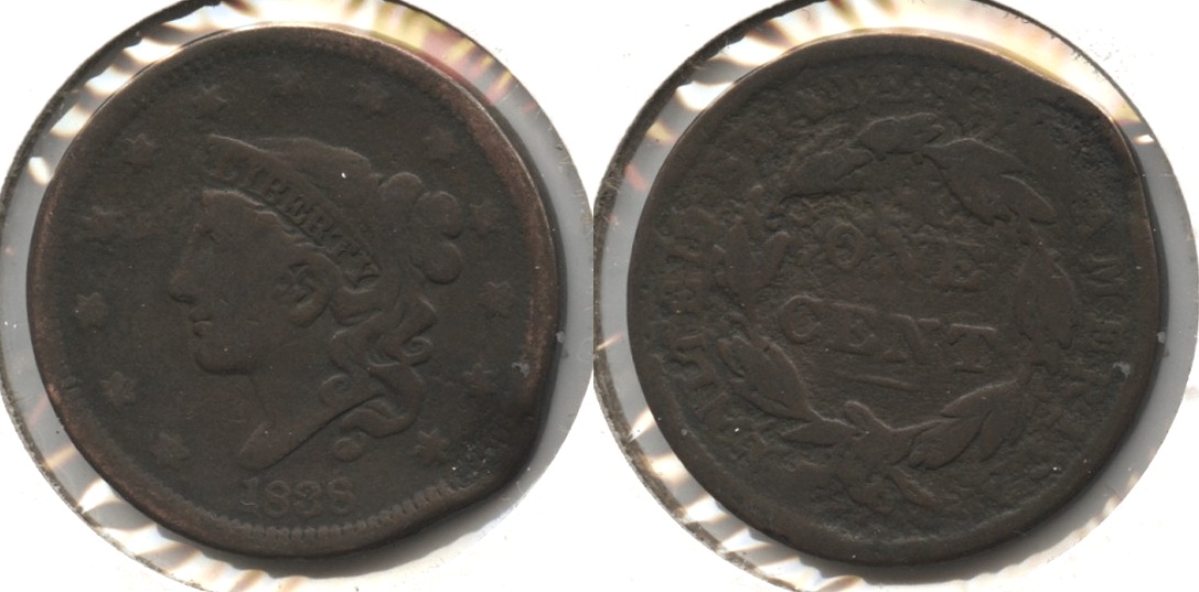 1838 Coronet Large Cent VG-8 #b Edge Bump