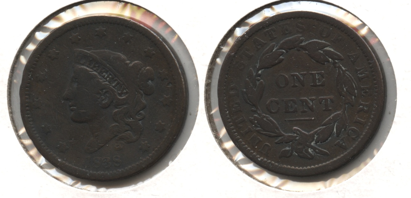 1838 Coronet Large Cent VG-8 #k Newcomb-5