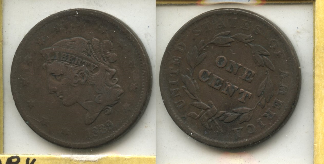 1839 Coronet Large Cent Fine-12 #g Cleaned Retoned