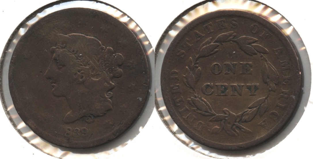 1839 Coronet Large Cent Good-4 #a Cleaned