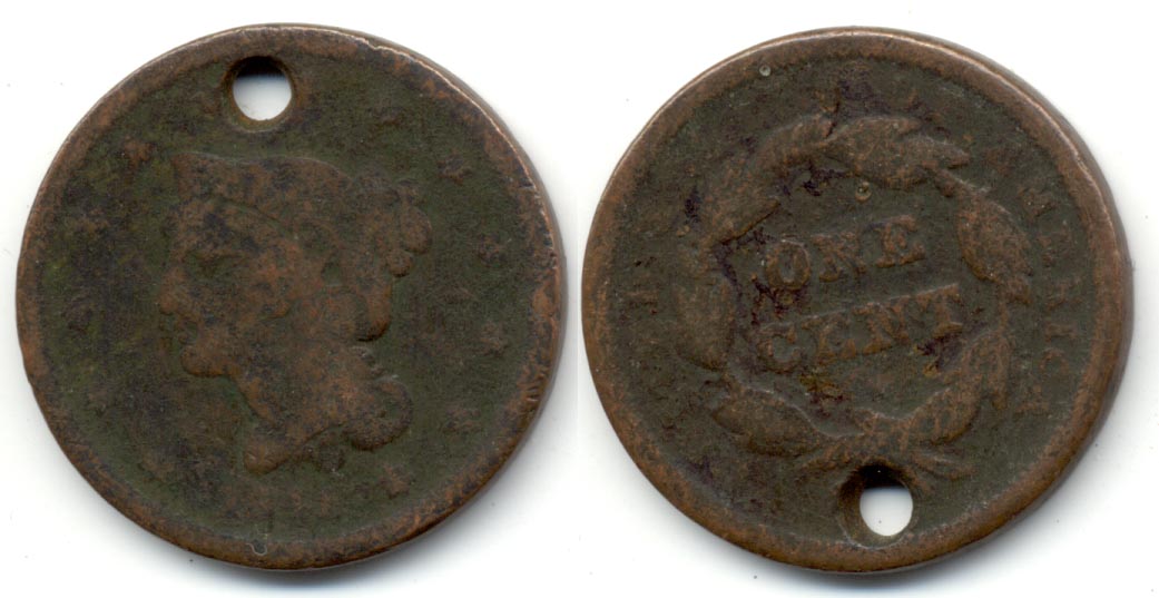 1841 Coronet Large Cent AG-3 Holed