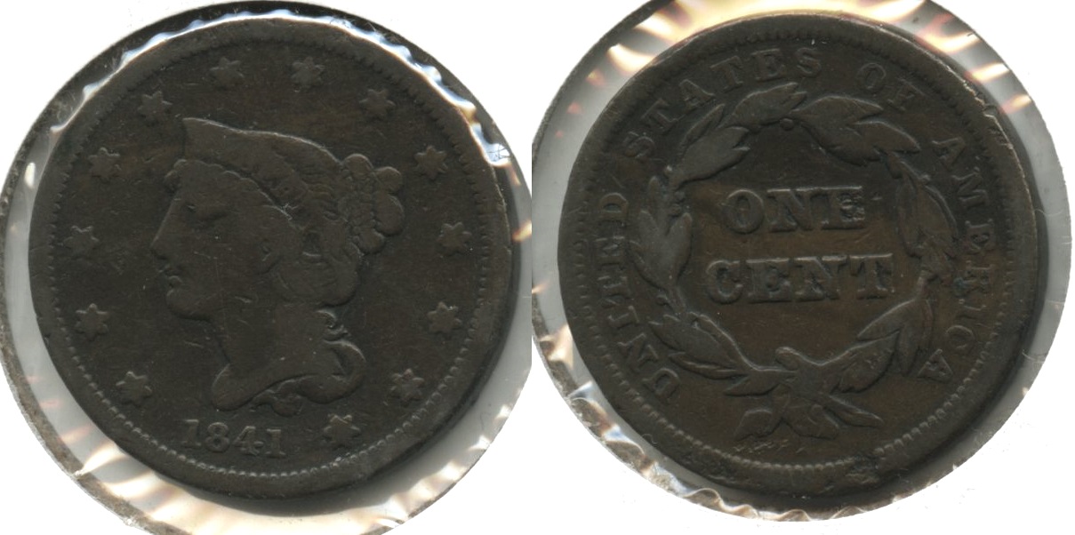 1841 Coronet Large Cent VG-8 #g Reverse Ding