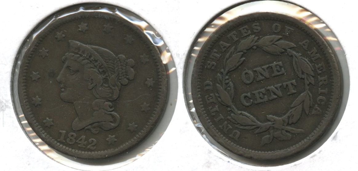 1842 Coronet Large Cent F-12 #h