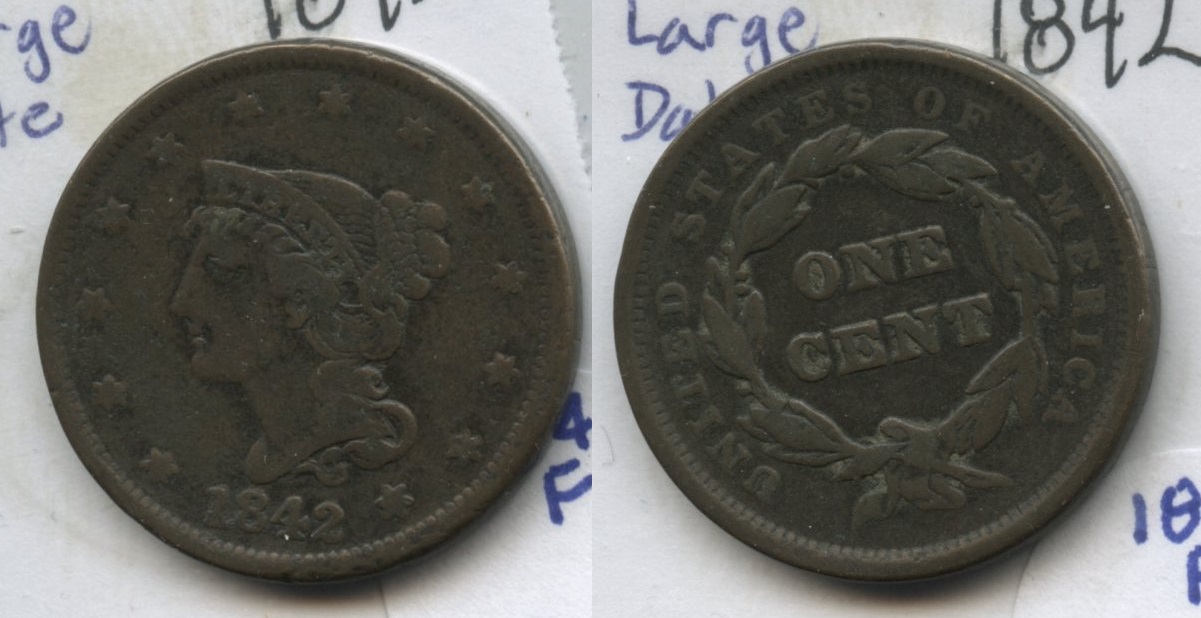 1842 Coronet Large Cent F-12 #i Large Date