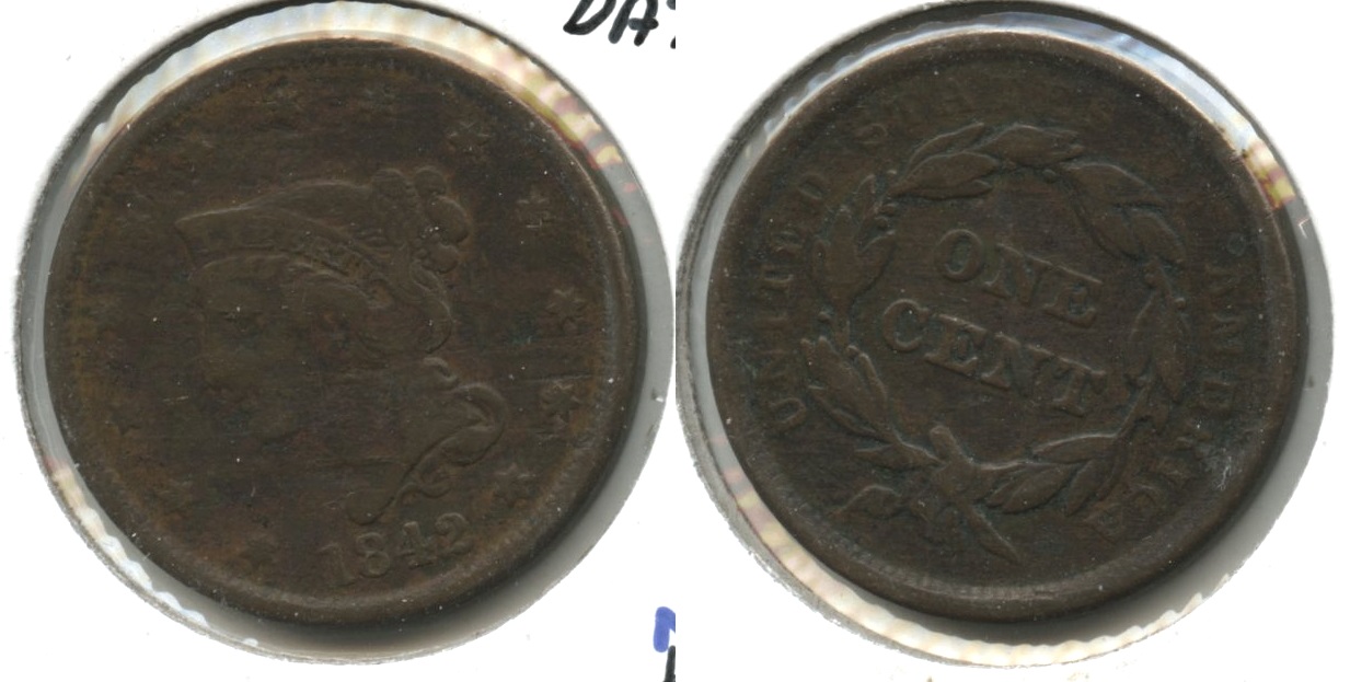 1842 Coronet Large Cent F-12 #j Lightly Porous