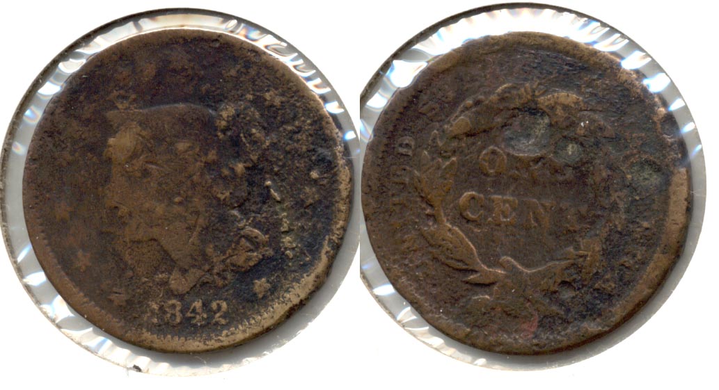 1842 Coronet Large Cent Good-4 Rough