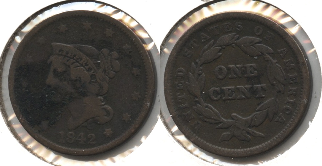 1842 Coronet Large Cent Good-4 #a Obverse Matter