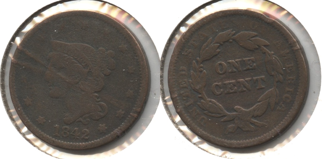 1842 Coronet Large Cent Good-6 Cleaned