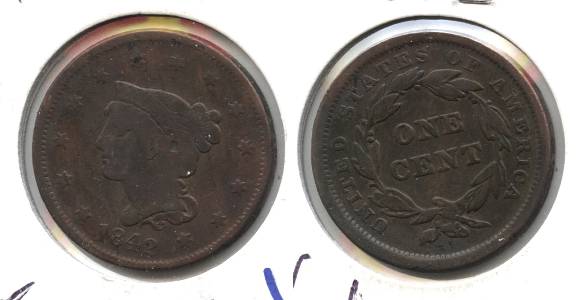 1842 Coronet Large Cent Good-6 #b Old Cleaning