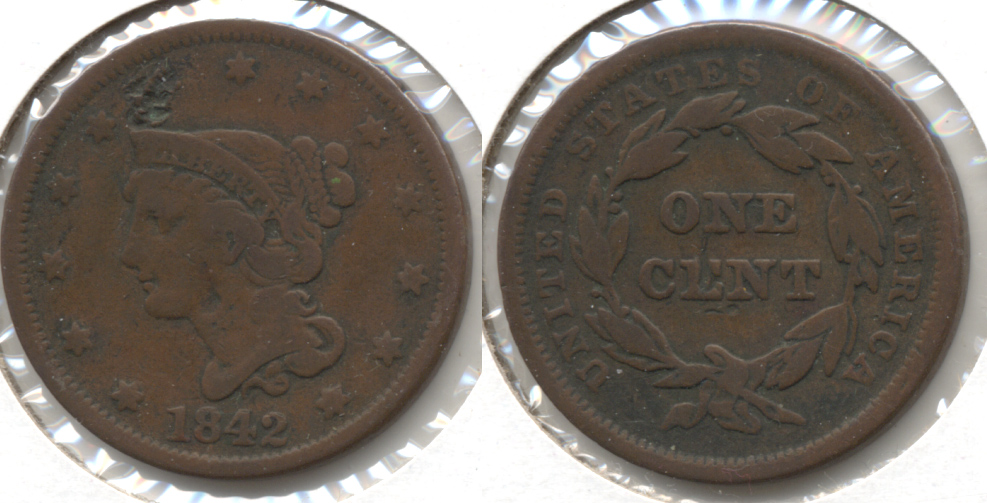 1842 Coronet Large Cent VG-10 Obverse Dig