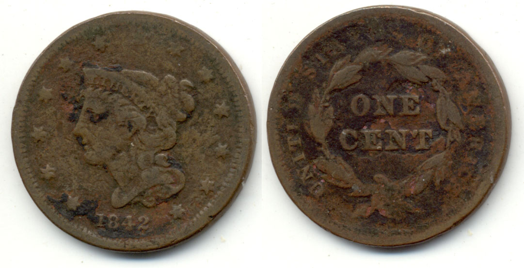 1842 Coronet Large Cent VG-8 Small Date Porous