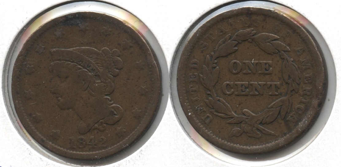 1842 Coronet Large Cent VG-8 #b Large Date