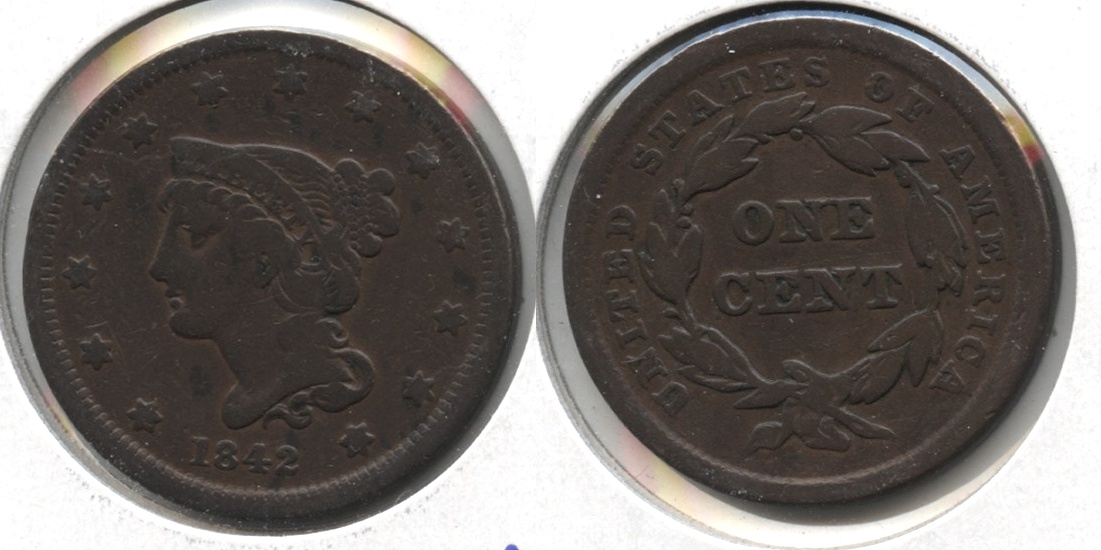 1842 Coronet Large Cent VG-8 #c Small Date