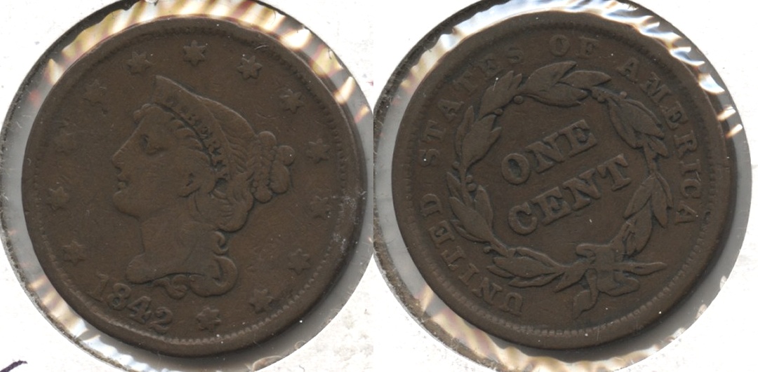 1842 Coronet Large Cent VG-8 #d Large Date