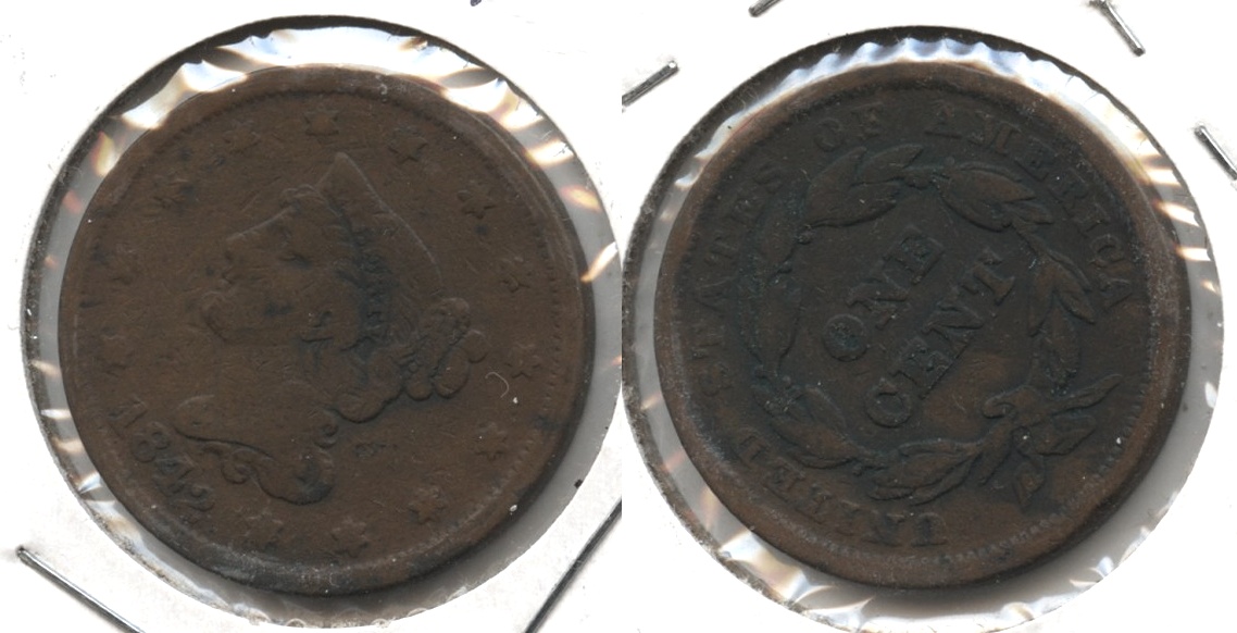 1842 Coronet Large Cent VG-8 #f Large Date