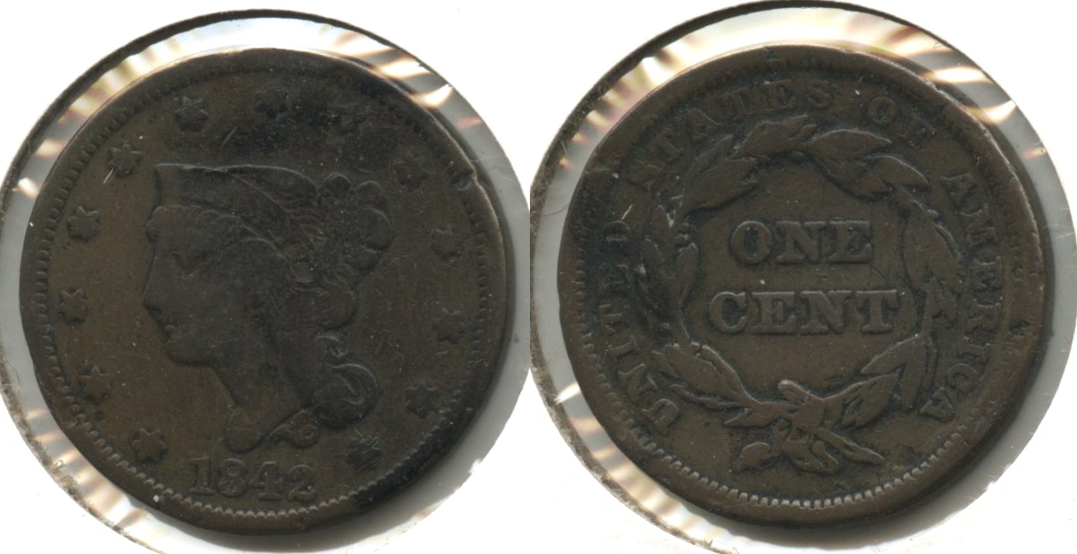 1842 Coronet Large Cent VG-8 #i Bent
