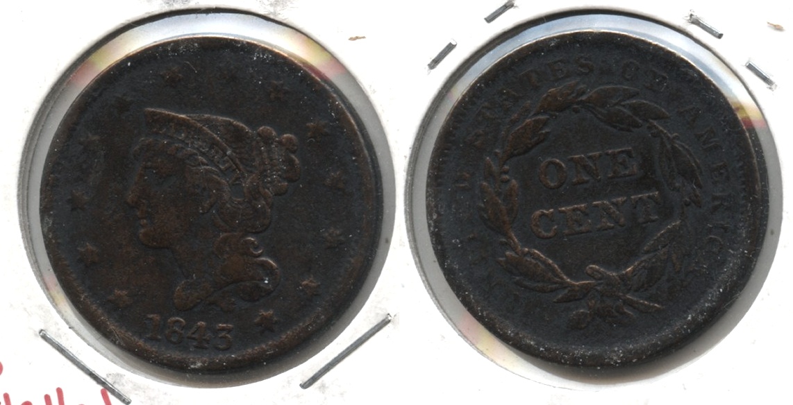 1843 Coronet Large Cent Fine-12 #a Rough