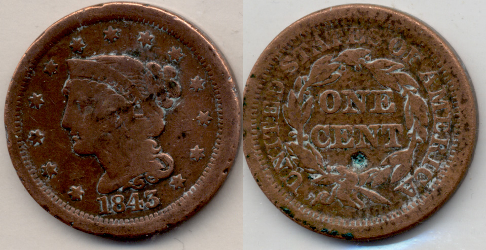 1843 Coronet Large Cent G-4 Cleaned