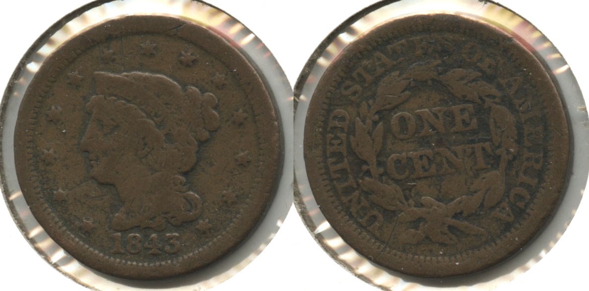 1843 Coronet Large Cent G-4 #e Rough