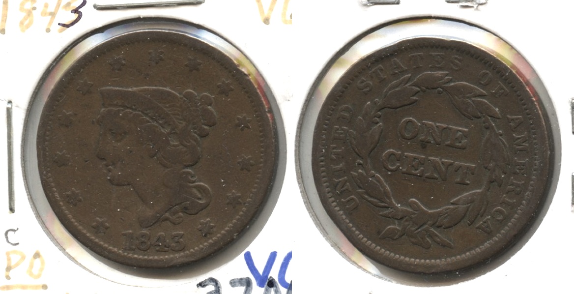 1843 Coronet Large Cent VG-8 #c