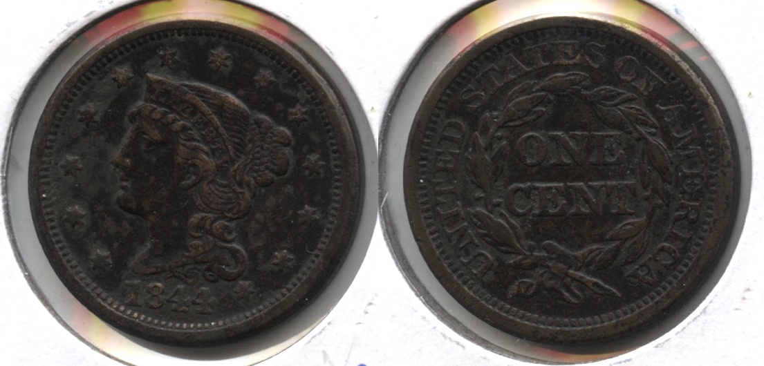 1844 Coronet Large Cent EF-40 Bit Dark
