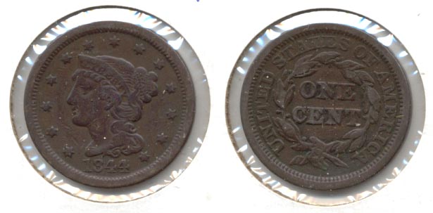 1844 Coronet Large Cent Fine-12