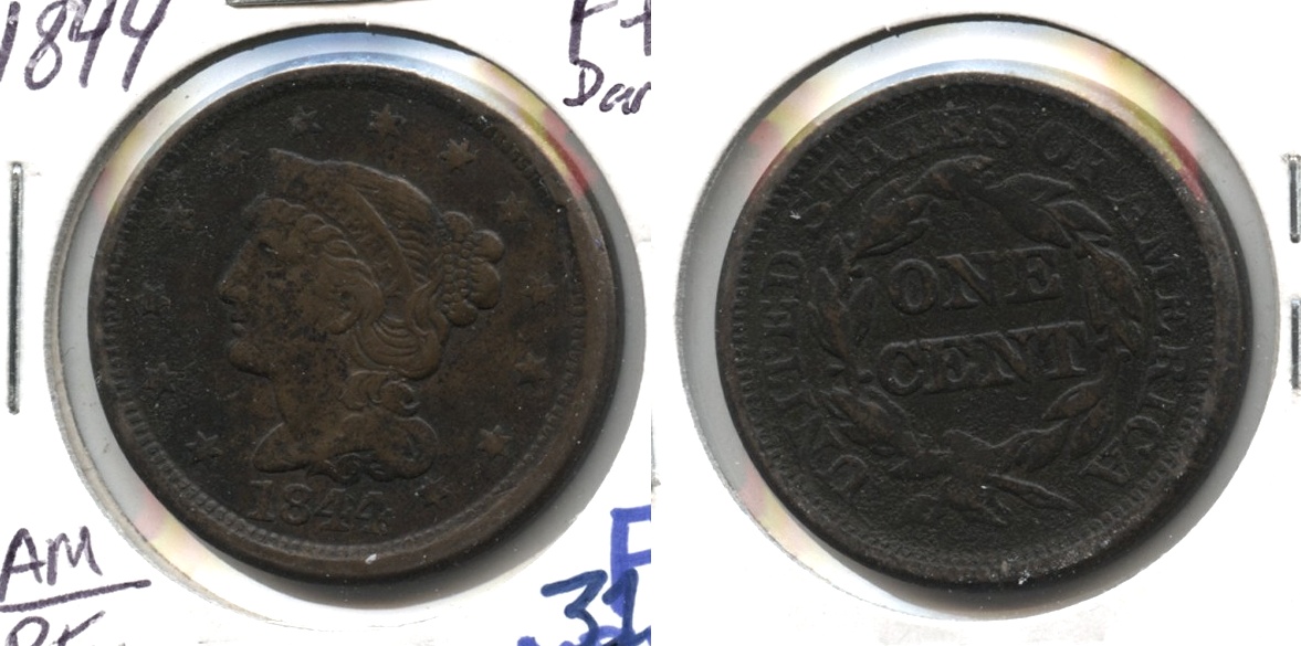 1844 Coronet Large Cent Fine-12 #b Dark