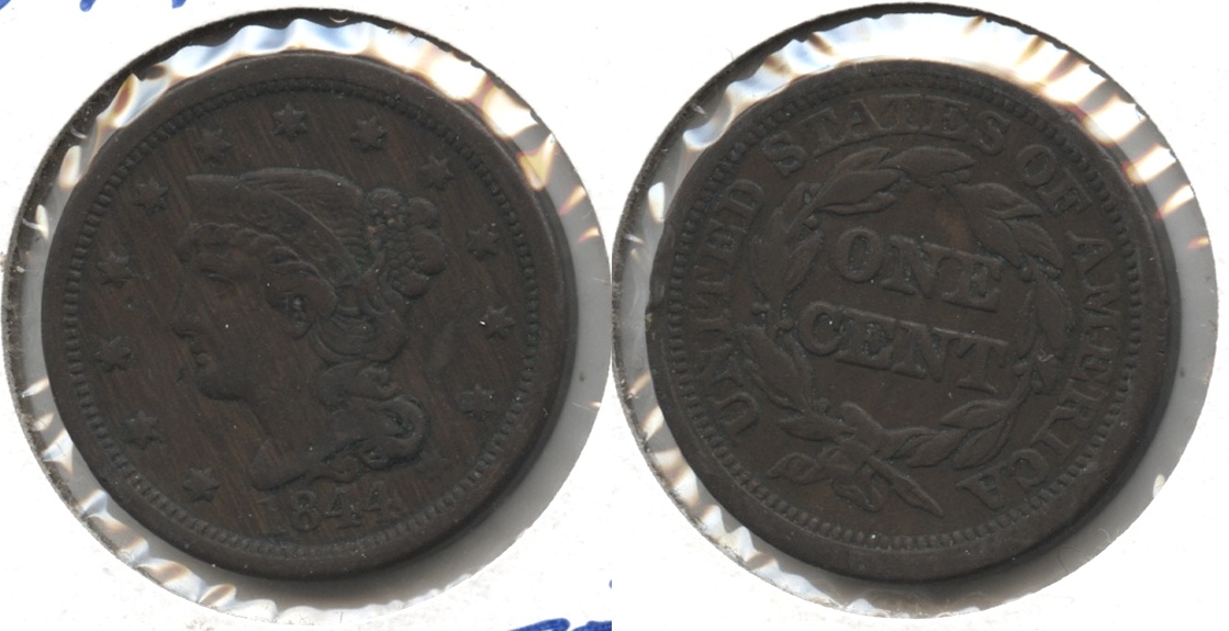 1844 Coronet Large Cent Fine-12 #d Obverse Mark