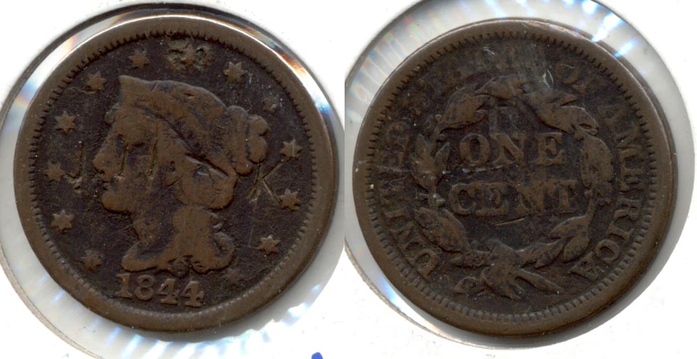 1844 Coronet Large Cent G-4 b Graffiti