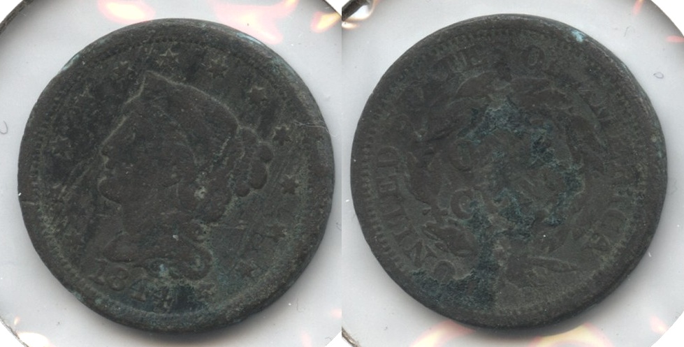 1844 Coronet Large Cent VG-8 #b Porous