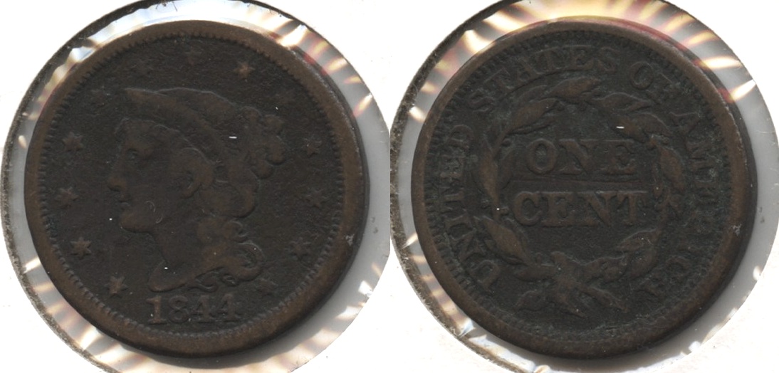 1844 Coronet Large Cent VG-8 #d Porous