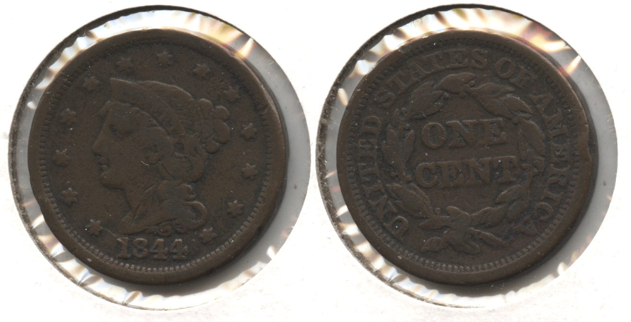 1844 Coronet Large Cent VG-8 #k Cleaned Retoned