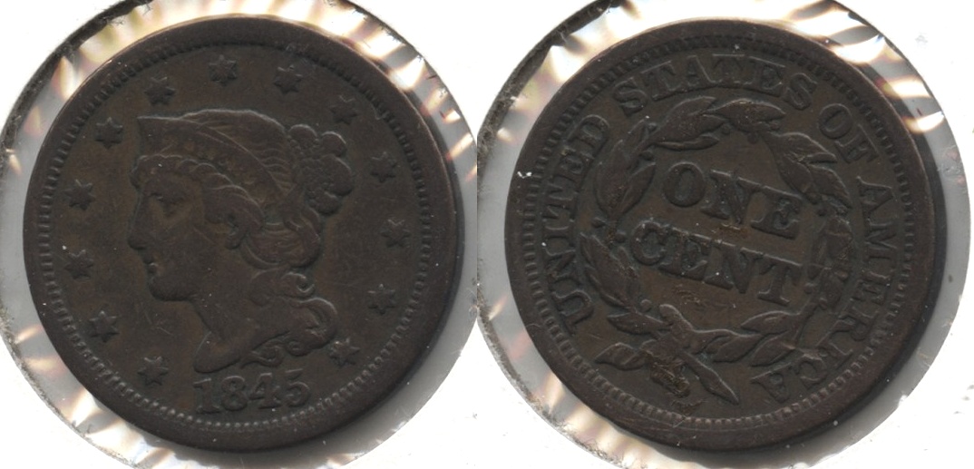 1845 Coronet Large Cent Fine-12 #a Obverse Marks