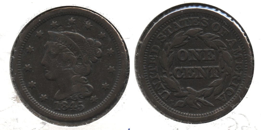 1845 Coronet Large Cent Fine-12 #b Obverse Marks